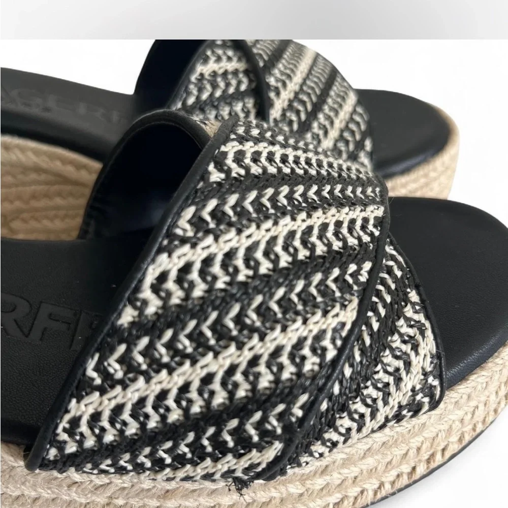 Karl Lagerfeld Paris Espadrille Platform Wedge Sandals Black Cream Sz 10